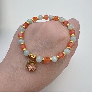 GB59 Handmade Natural Jade Nanhong Agate Stretchable Bracelet 7”